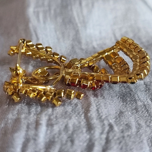 Vintage Christmas Angel With Wings Prong Set Rhinestone Gold Tone Brooch - Picture 6 of 11